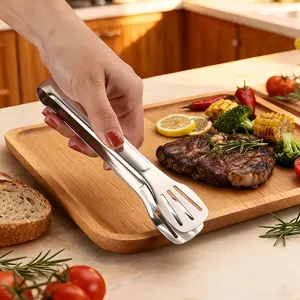 Stainless Steel Serving Tongs, 7 Inch Self-Service Tongs, Multi-Purpose Kitchen Tool for Cooking, Parties, BBQ, Home, Hotel, Restaurant