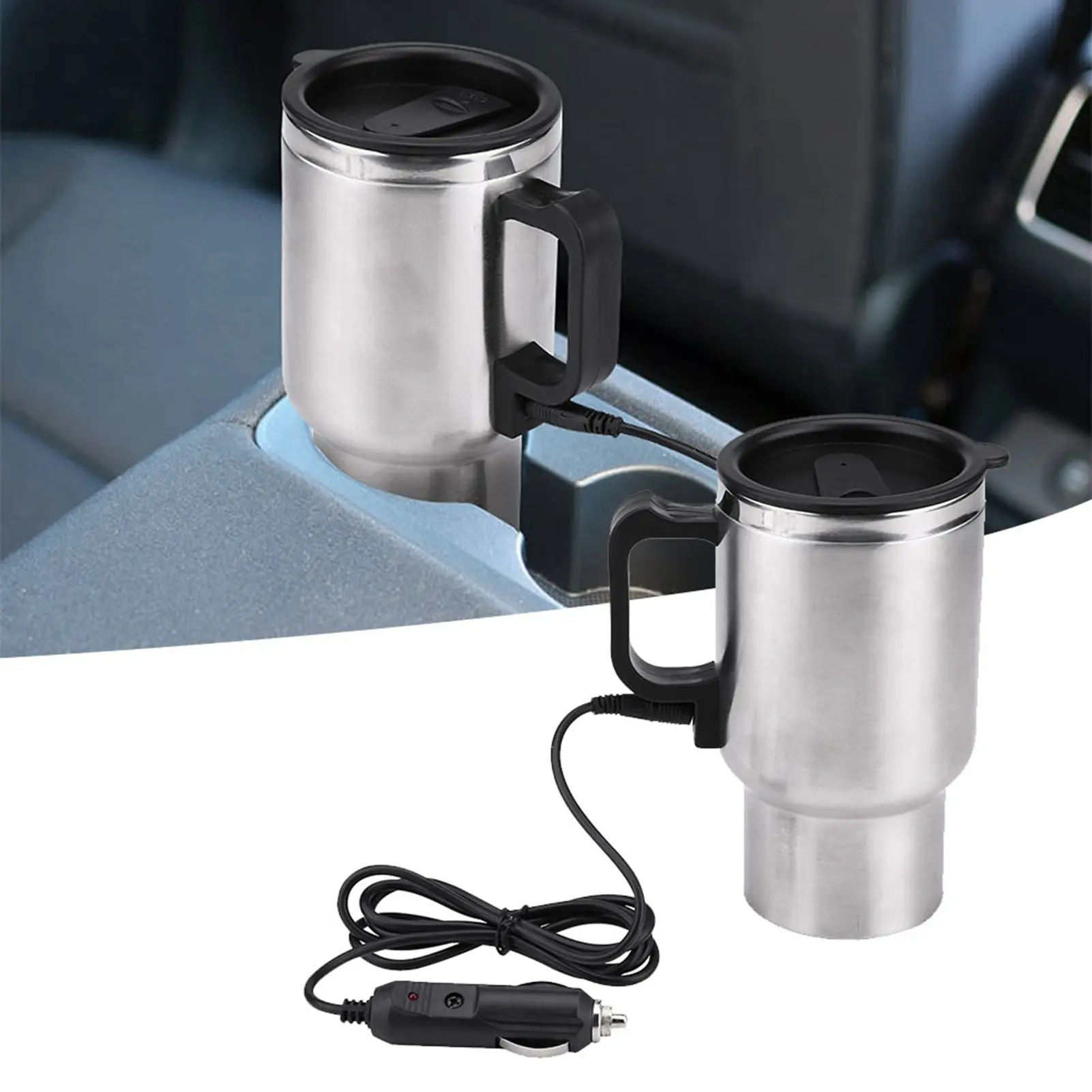 12V 450ml Electric Incar Stainless Steel Travel Heating Cup Coffee Tea Car Cup Mug