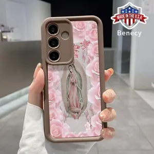 Our Lady of the Rosary Pattern TPU Phone Case Compatible with Galaxy S23 Ultra S24 Plus S25 S22+ Shockproof Full Camera Protection Durable Slim Silicone Cover Smartphone Casing