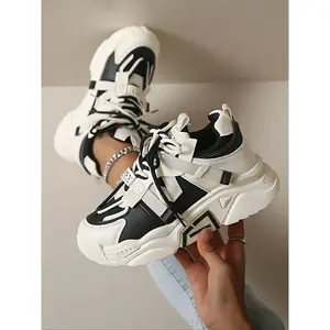New Women's Thick Sole, Chunky Athletic Shoes, and Colorblock Mesh, Breathable Outdoor Fashion Shoes, Casual Lace-Up Height Increasing for All Seasons