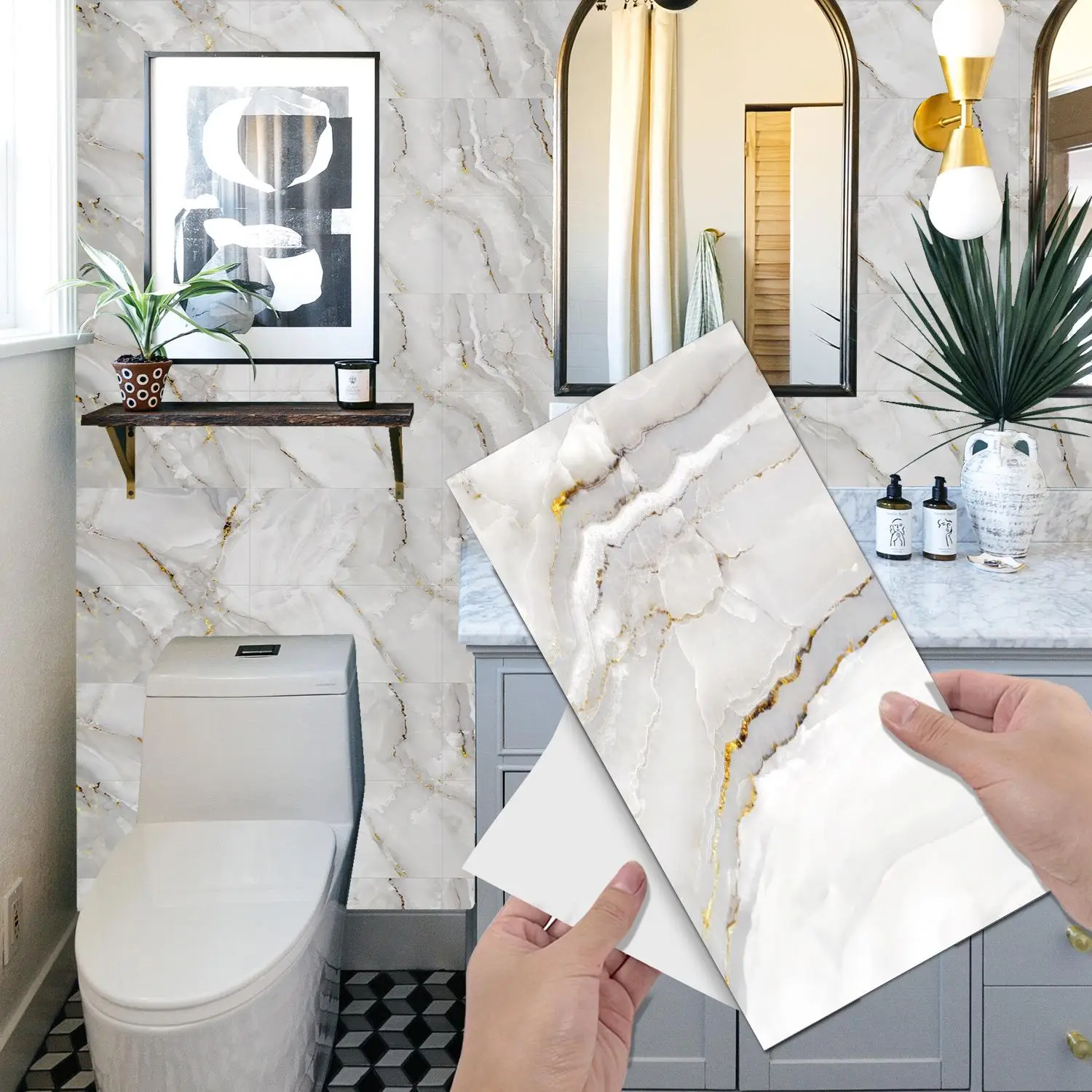 Marble Pattern Wallpaper, 24pcs/set Self-adhesive Waterproof Wall Sticker, Removable Retro Wallpaper Waterproof Decals, Wall Decoration For Home Livin