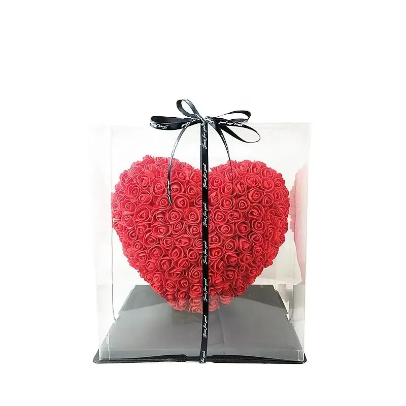 Luxury Heart-Shaped Artificial Rose Bouquet in Clear Gift Box – Romantic Forever Flower Arrangement for Valentine’s Day, Anniversary, Birthday, Wedding & Special Occasions