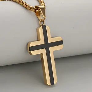 Two-Tone Welded Cross Necklace - Stainless Steel Mixed Color Minimalist Pendant
