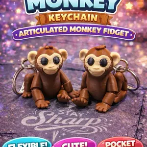 Articulated Monkey Fidget Keychain - Flexible & Cute Pocket Size - Stay Sharp Design - Perfect for Fidgeting & Key Storage