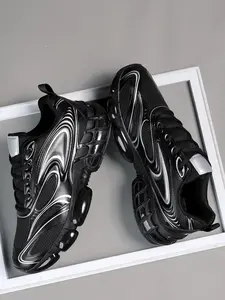 New Silver Color High-Quality Men's Casual Shoes, Comfortable Laces Sporty Sneakers, Outdoor Leisure Footwear, Running Training Shoes, Spring & Fall