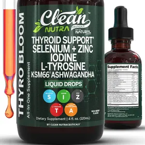 Clean Nutra Thyroid Support Drops Selenium, Zinc, Iodine, L-Tyrosine, Ashwagandha for Metabolism & Hormone Support - Thyro Bloom Clean Nutra Thyroid Support Drops Selenium, Zinc, Iodine, L-Tyrosine, Ashwagandha for Metabolism & Hormone Support - Thyro Bloom
