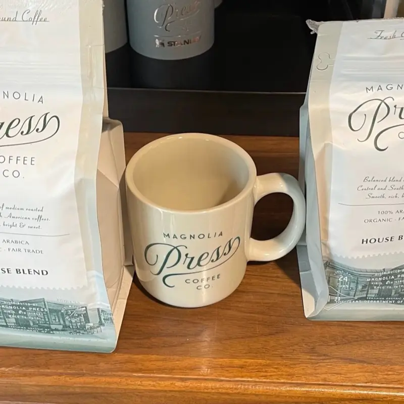Coffee and mug set from the Silos in Waco 2 bags of medium roast with one coffee mug. Chip and Jo favorite Tumbler Ceramic Cup Reuse Reusable Drinkware Washable