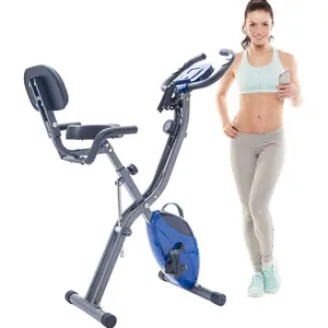 Folding Exercise Bike, Upright & Recumbent X-Bike Fitness Cycle, 16-Level Adjustable Resistance, with Arm Bands & Backrest, Space Saving Stable Quiet for Home Gym Workout