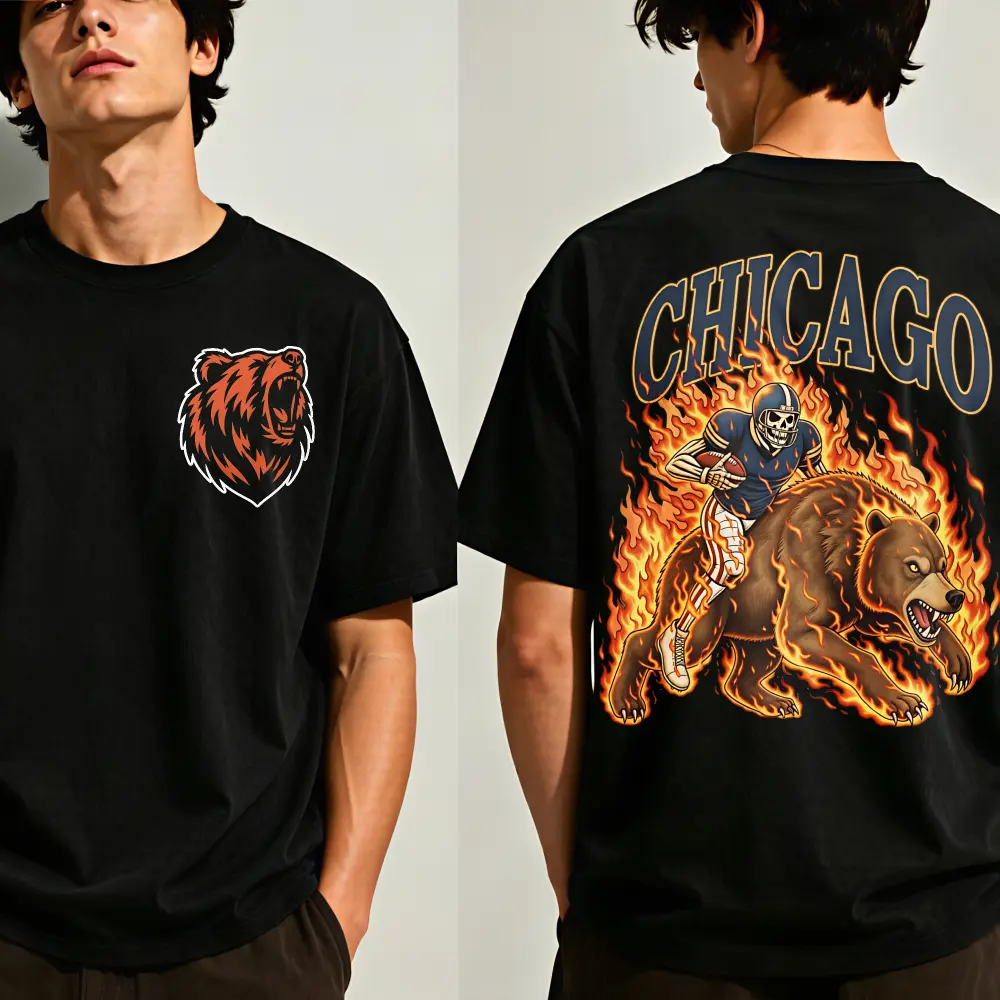 Vintage Double-sided Printing Football T-shirt, Retro Game Day Bears Fan T-Shirt