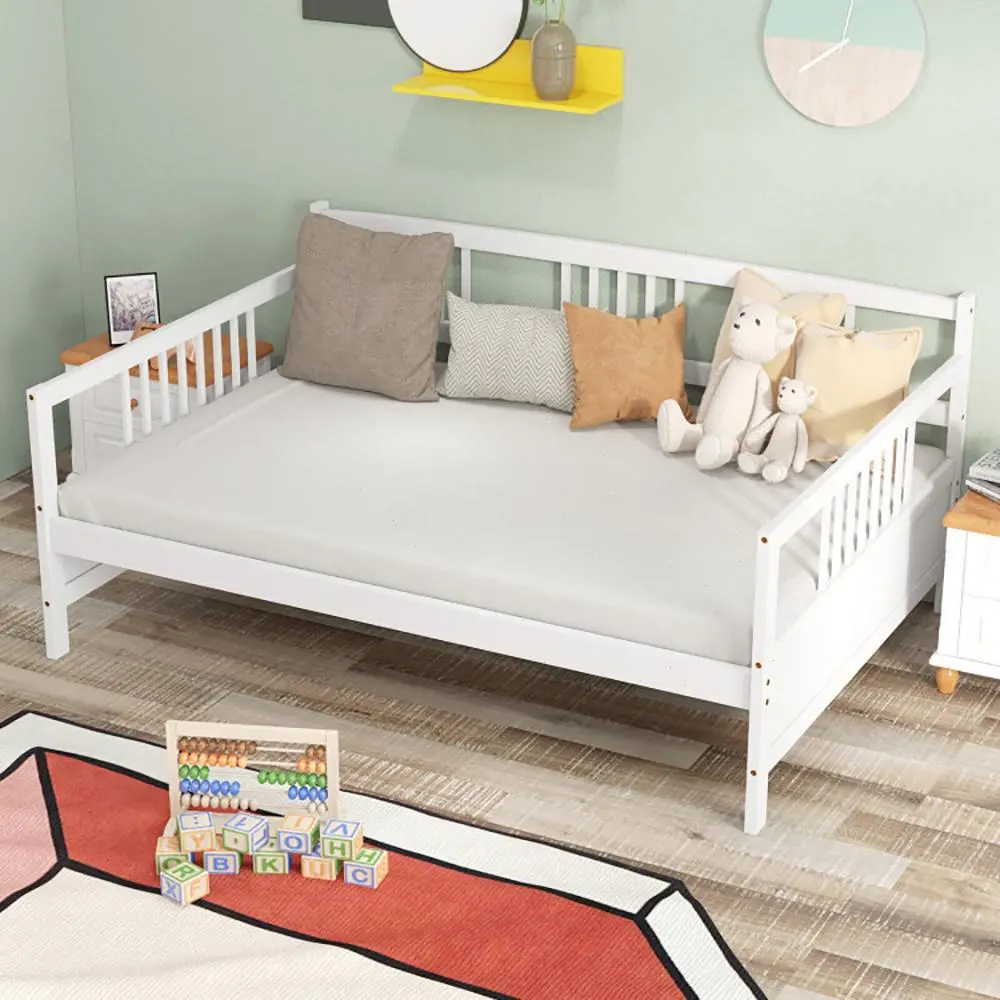 Spaco Full Size Wooden Daybed-Pull Out Sofa Bed Frame with Wood Slat Support, Modern Bedroom Full Size Beds, Apartment Furniture for Teens, Interior No-Box-Spring-Needed Multi-Functional Indoor Furniture