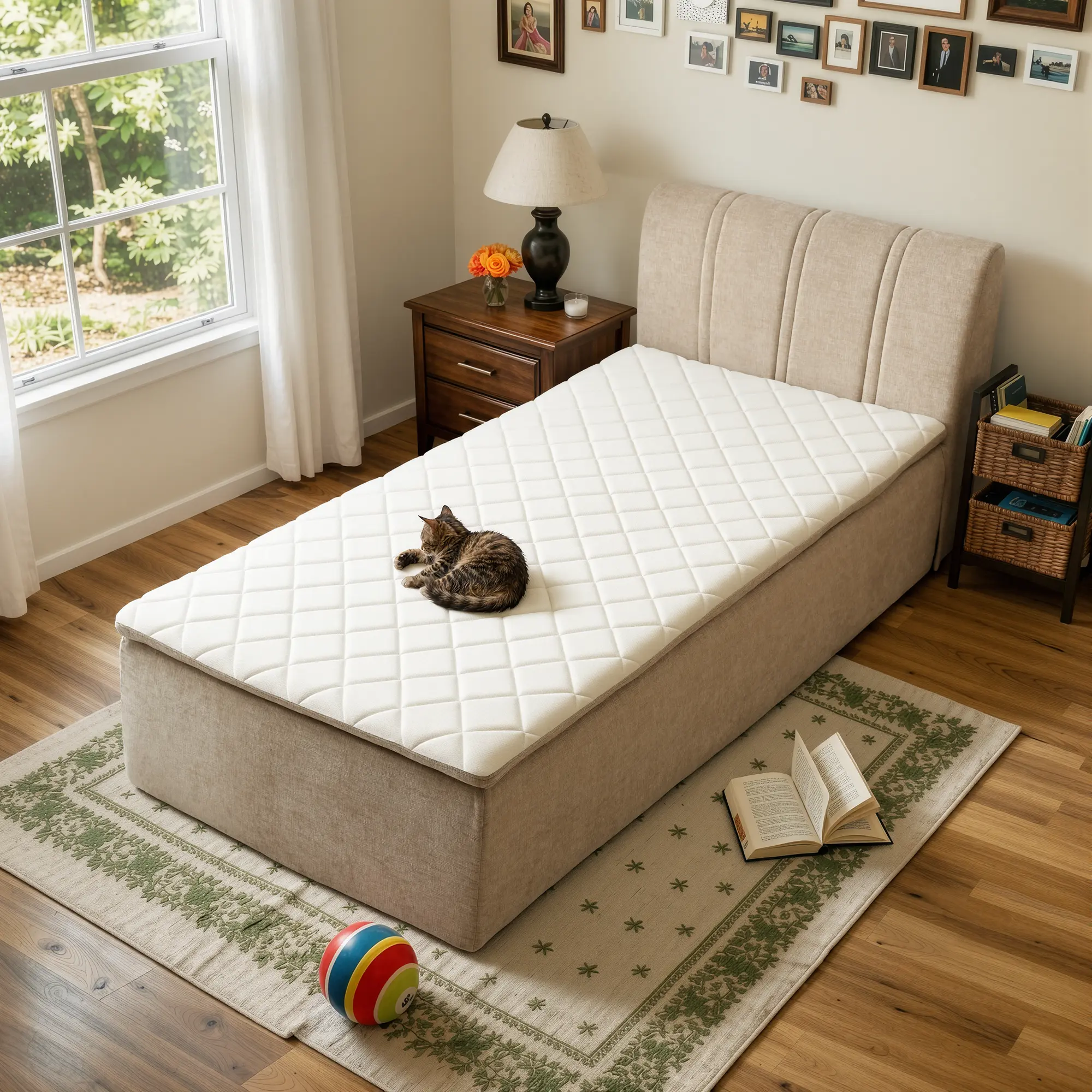 ALLWEX 39" Twin Size Upholstered Bed with Mattress Included, All-in-One Bed Frame with Hybrid Memory Foam & Pocket Spring Mattress, Space-Saving Compression Design, No Box Spring Needed, Easy Assembly Platform Bed with Headboard