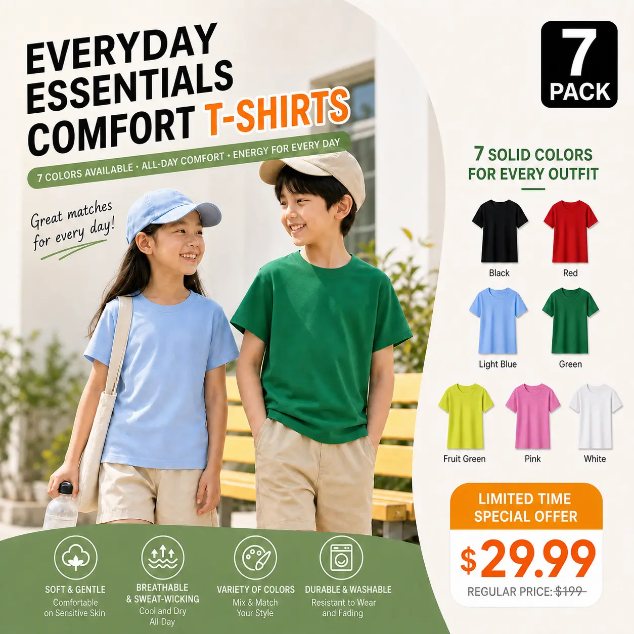 Girls' Short-Sleeve Quick-Dry Polyester Activewear Shirt - Athletic, Lightweight Fit, Moisture-Wicking Plain Basic Tops, Machine Washable, Multi-Size Kids' Clothing for School Sports