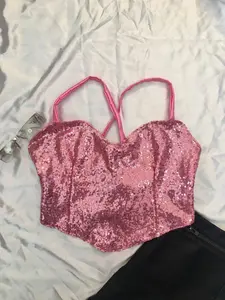 Pink Sequin Heart Top - Corset Style Design, Perfect for Summer Festival or Casual Wear