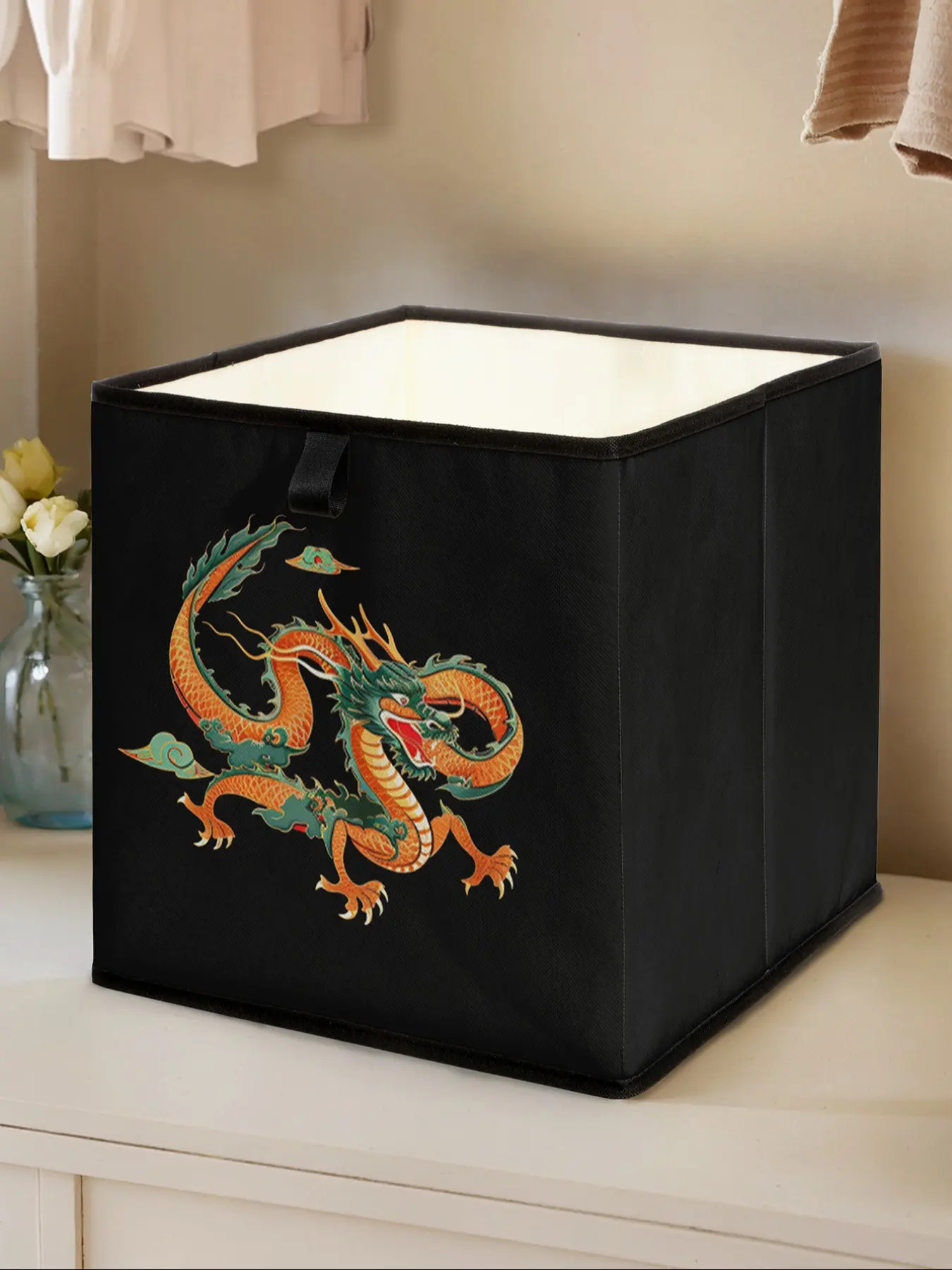 Dragon Pattern Open Storage Box, Stackable Drawer Organizer, Durable Multi-Functional Design for Home Dorm Room Organization