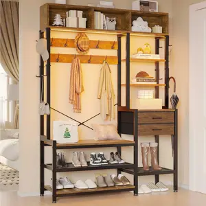 Hall Tree with Bench and Shoe Storage Rustic Brown