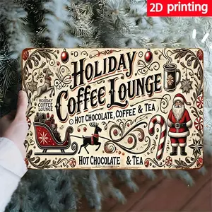 1pc 2D Plane Retro Christmas Coffee Bar Sign - Large Size 8x12inch (20.32x 30.48cm ) - Rustic Style Metal Wall Decoration with Santa Claus, Reindeer, metal wall sign Vintage Metal Tin Sign home decor plaque funny bar sign