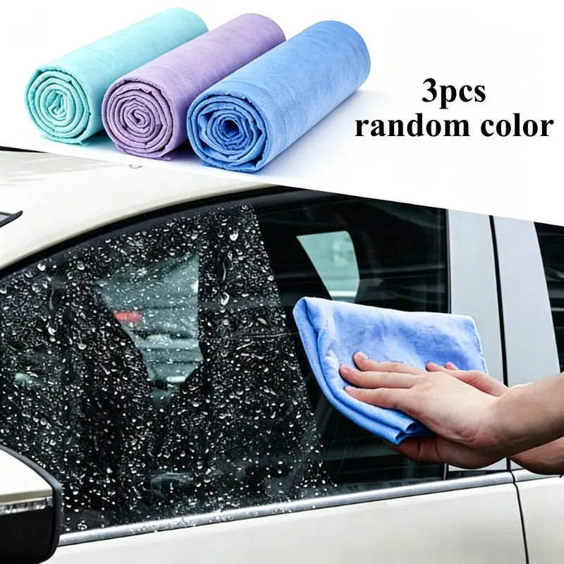 JOYTUTUS 3pcs Premium 26"x17" Chamois Car Drying Towels - Water Absorbent, Reusable, Scratch-Free, Easy Wring Wash Supplies (Sky Blue, Random Colors) Car Care Accessory Kit