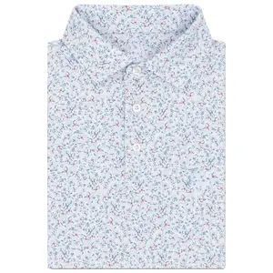 The Cherry Bloom Men's Short Sleeve Performance Polo - White/Azalea Pink, Golf Polo Shirt, Men's Short Sleeve Polo, 3D All Over Print Shirt, Gift For Men