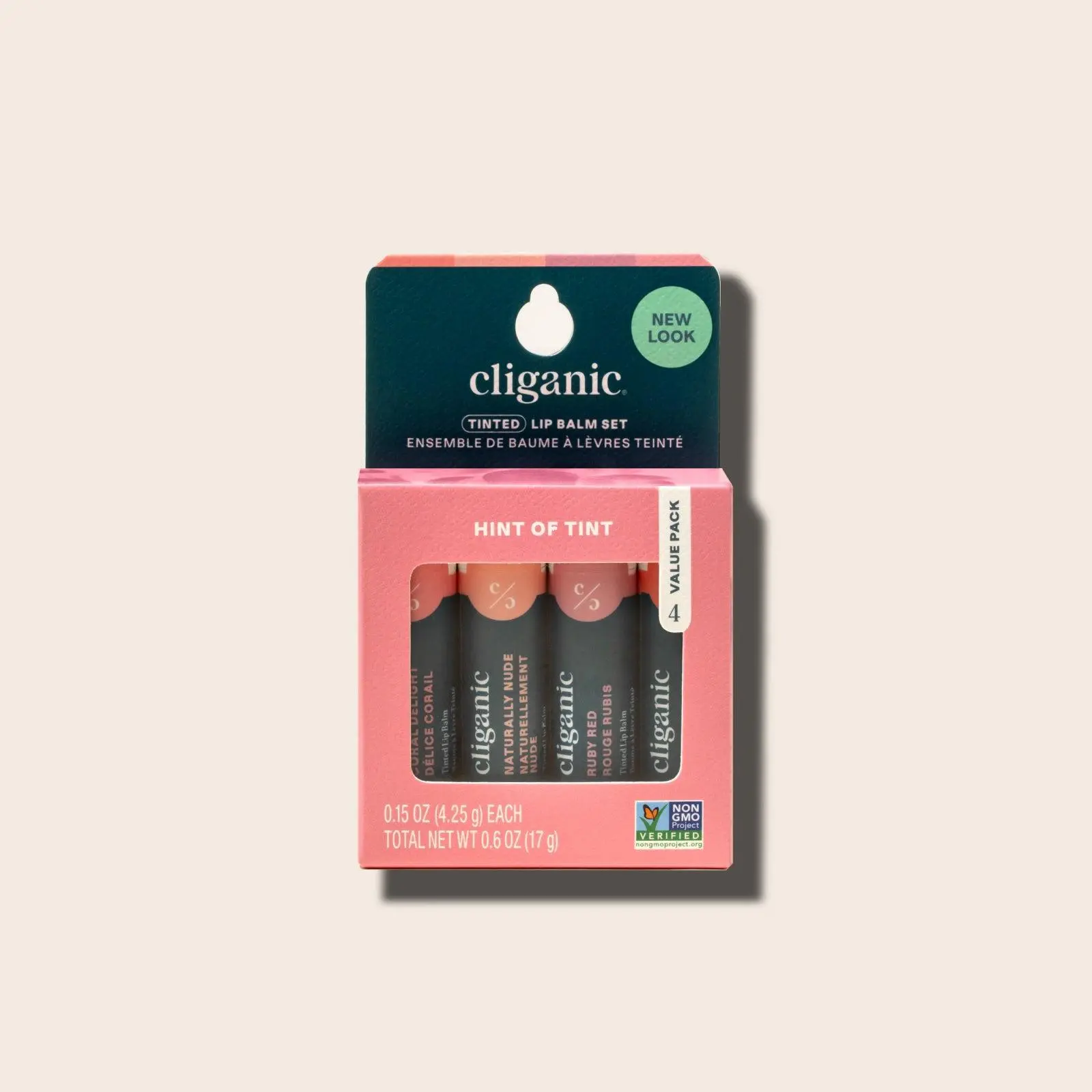 Cliganic Tinted Lip Balm Set - 4 Colors, Hydrating, Enriched with Vitamin E, Cruelty Free, Stocking Stuffer Gift