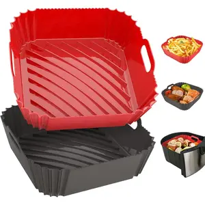 2-Pack Reusable Silicone Air Fryer Liners, 7.1 Inch Square Liners for 4-7 QT Air Fryers, Non-Stick Baking Tray and Pot Liners Bakeware Utensils
