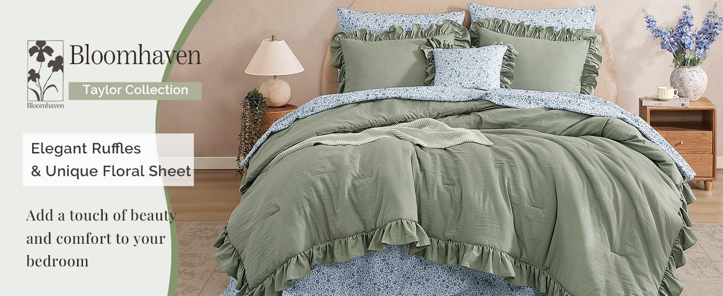 7-Pieces microfiber Comforter Set, Modern Farmhouse Coastal Style Bedding, 1 Singale-Stitch Comforter, 2 Pillowcases, 2 Shams, 1 Flat & 1 Fitted Sheet