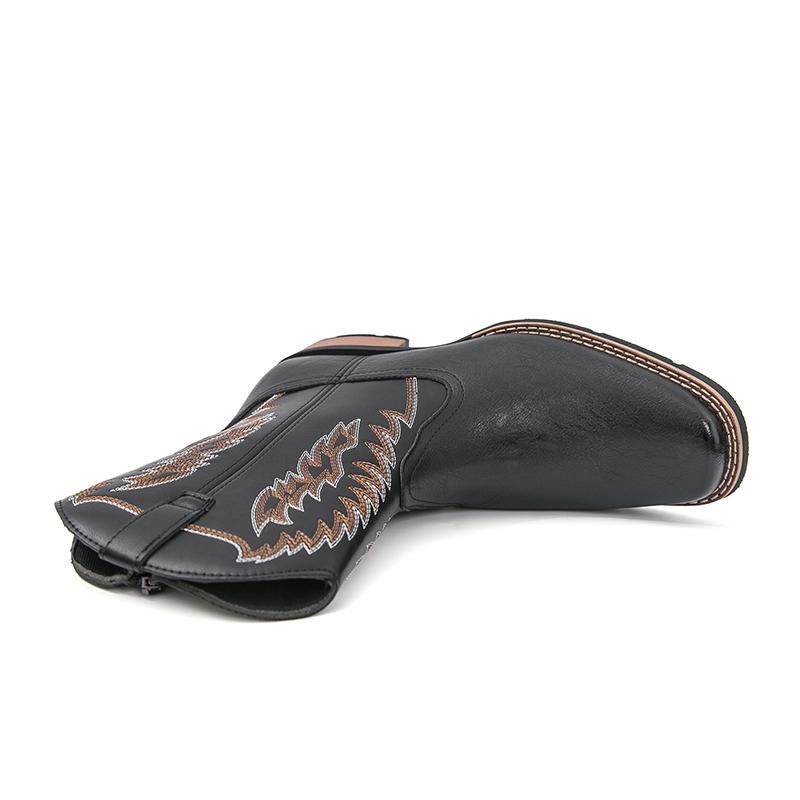 Men's West Wind Resilient Western Boots, Wide Square Toe Cowboy Leather Boots with Snow Feathers Embroidery, Anti-Slip Soft Firm Soles, Classic Western Fashion Footwear for Work, Riding & Daily Walking,mid-calf men,holiday boots