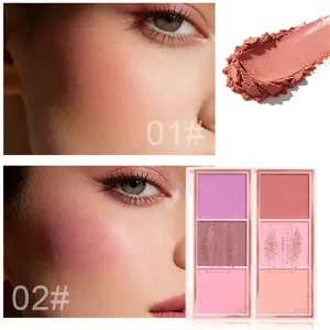 Matte Blush Palette with 3 Colors, Waterproof and Sweatproof Long-Lasting High Pigment Makeup, Suitable for All Skin Types, Baked Face Palette