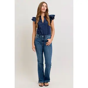 Judy Blue Mid Rise Cell Phone Pocket Side Slit Bootcut Denim Jeans 82695