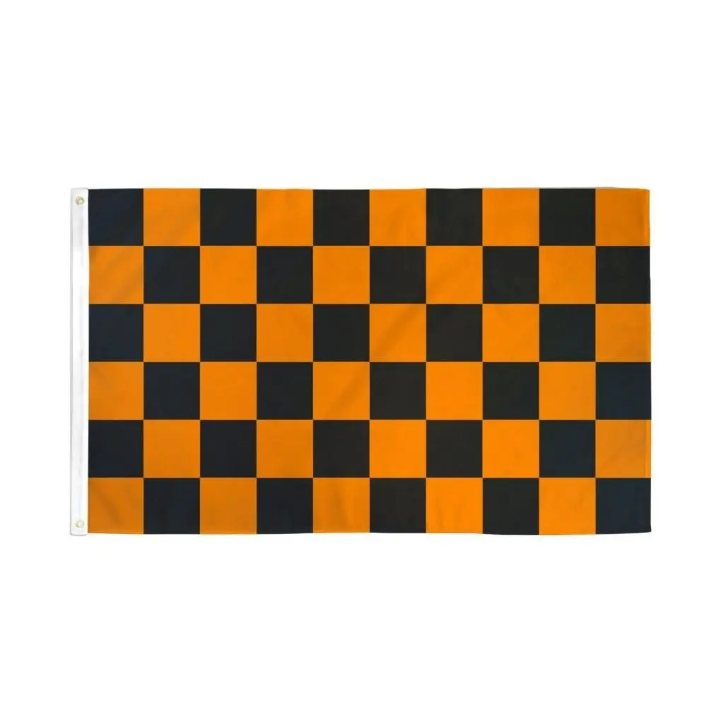 2x3ft Dye-Subbed Bold Print Orange & Black Plaid Checkered Polyester Flag Banner Box, Indoor Festive Home Supplies Backdrop, Checkered Plaid