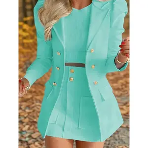 New Arrival Fashion Casual Blazer Set, Women'S Elegant Printed Suit With Princess Sleeve Mini Skirt, Ladies Business Casual Two-Piece Outfit