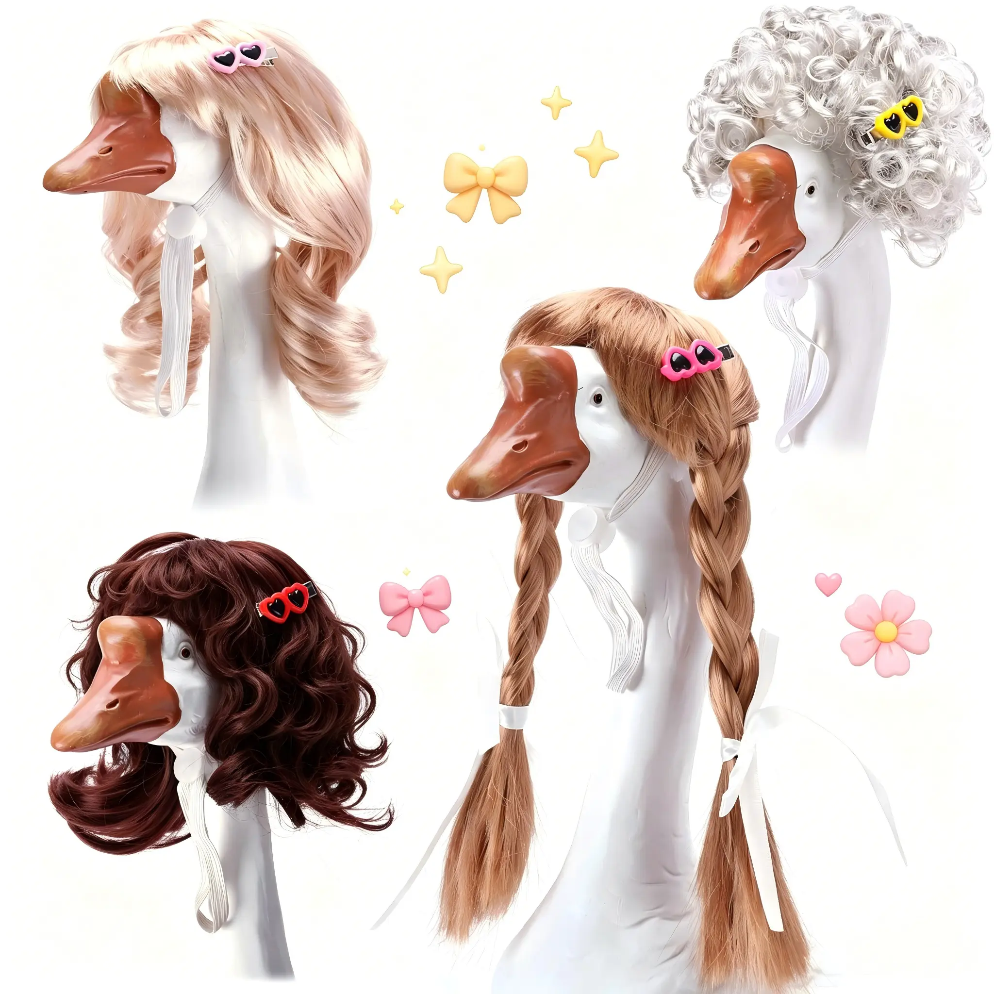 Adjustable Cute Wig 4-Pack - 23in Synthetic Bob Hair, Wavy Style, Sunglasses, Hair Clips for Lawn Statue DIY Styling, Outdoor Costume Decor (Statue Not Included)