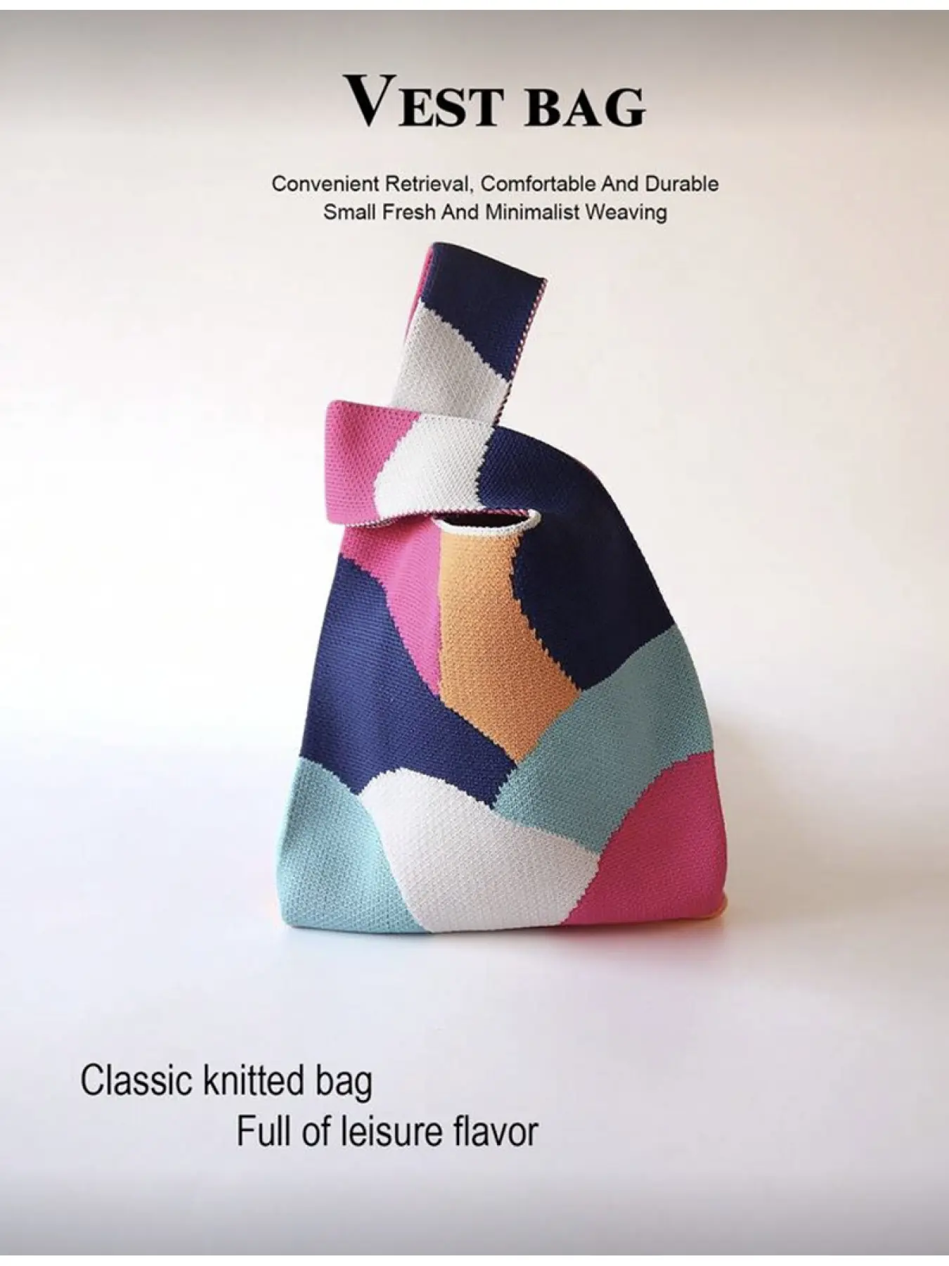 Mini Lightweight Foldable Floral Crochet Colorblock Patchwork Handbag Casual Shoulder Bag Stylish Camera Bag College Student Bag Vacation Bag Women's Bag Crochet Handbag Holiday Bag Colorblock Pattern Bag