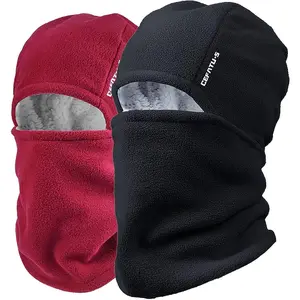 2 in 1 Winter Warm Facemask Cap,Mens Womens Hat Scarf Set Warm Knit Hat Thick Fleece Lined Winter Cap Neck Warmer (US, Alpha, One Size, Medium, Wine red/Black)