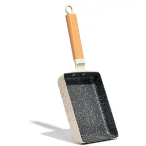 Square Japanese Non-stick Ceramic Coating Tamagoyaki Omelette Small Skillet, Rectangle Egg Roll Pan with Wood Handle