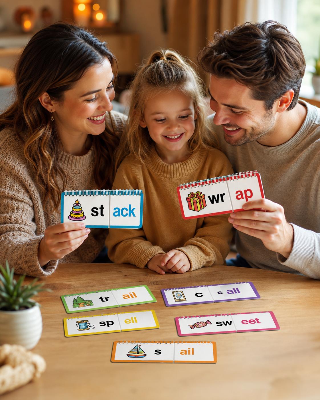 Kids Educational 30-Piece Flash Card Toy Set - ABC Alphabet Matching Cards, Phonics Books, Word Family Builders, Rhyme Tools, Early Literacy & Vocabulary Builder Learning Gifts