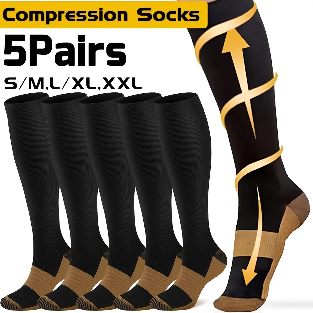 Unisex Copper Compression Socks, Anti-Fatigue Athletic Footwear with Non-Slip Grip for Biking, Running, and Gym Workouts, Compression Sports Socks, Adults, M