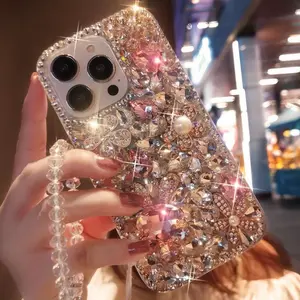 Rhinestone Floral Flower Rabbit Pattern Phone Case Cover, Light Luxury Women Flash Diamond Phone Case, Phone Accessories for iPhone 16 15 14 13 12 11 Series, Protective