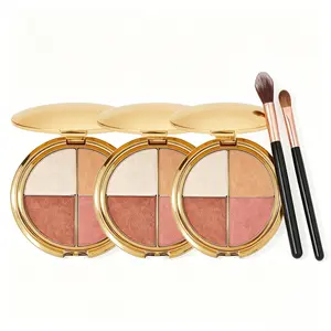 Women's Highlighter & CheekPaletteGlowjiuHighlighter&Cheek Palette with Brush, a 4-in-1026Multi-FunctionalMakeupPalette MforHighlighter,Eyeshadow,Blush,Contouring, andFoundation