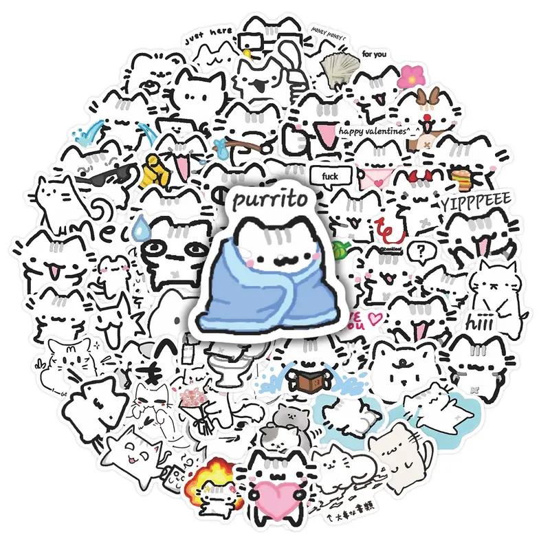 62pcs Cute Doodle Cat Stickers Pack, Waterproof Kawaii Cat Funny Cat Meme Decals for Laptop, Water Bottle, Journal & Scrapbook, Cat Lover & Kawaii Aesthetic Gift, Cute Animal Stickers
