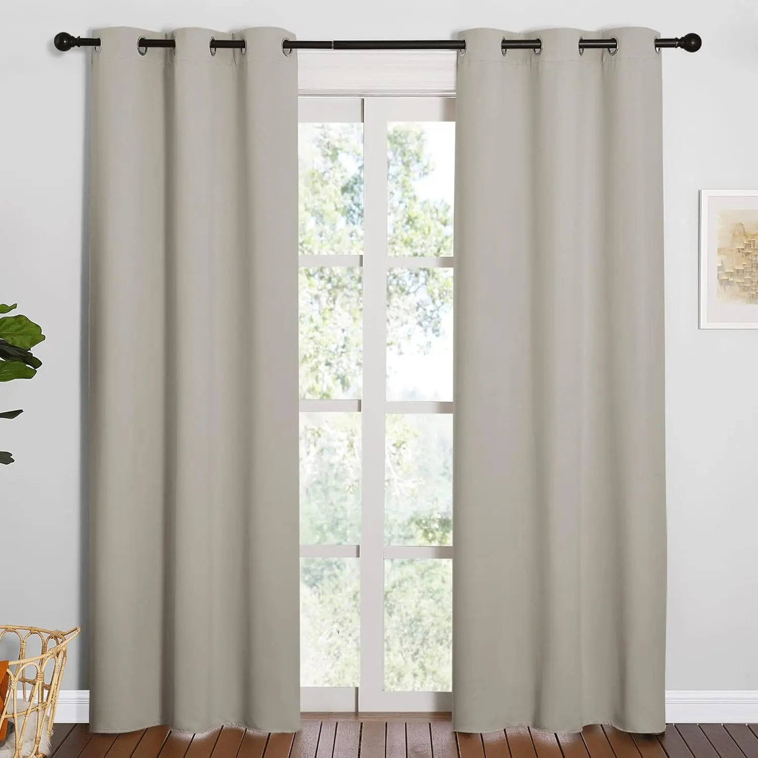 NICETOWN Natural Living Room Blackout Curtains for Windows， Eyelet Top Room Darkening Panels/Drapes for Bedroom (2 Panels， W42 x L84 inches)