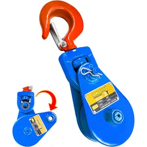2 Ton Snatch Block with Hook, Snatch Block Pulley 3" Sheave for 3/8" Inch Wire Rope, 4400 lbs Snatch Block for Tow Truck Rollback Wrecker Car Hauler, Winch Pulley Winch Accessories (Blue)