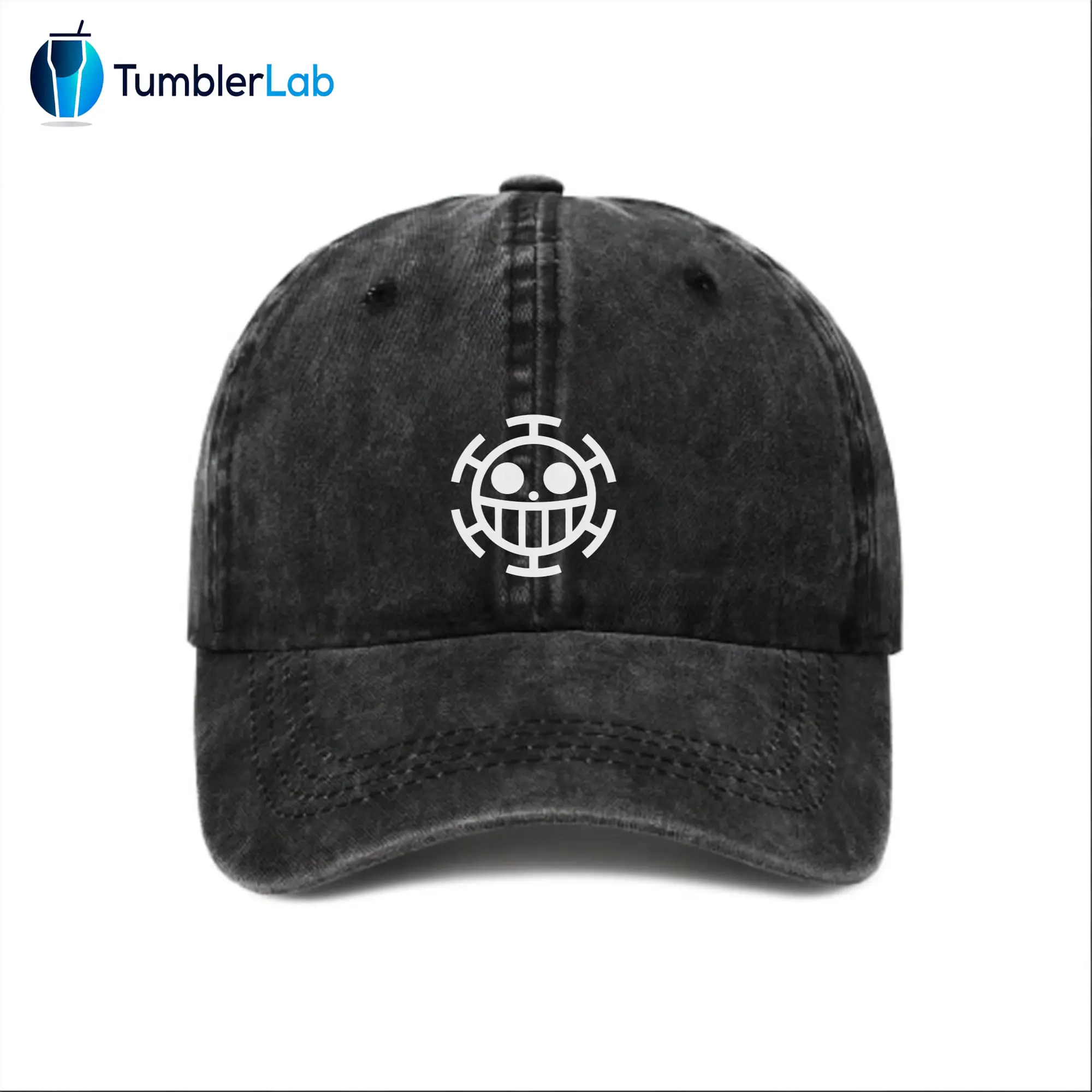 Unisex Vintage Washed Trafalgar D Law Symbol Logo Baseball Cap 80s 90s Pattern Anime Hat Men Gift Snapback Fitted Vintage Denim Fabric Iconic Logo Heat Transfer Print One Piece Detail