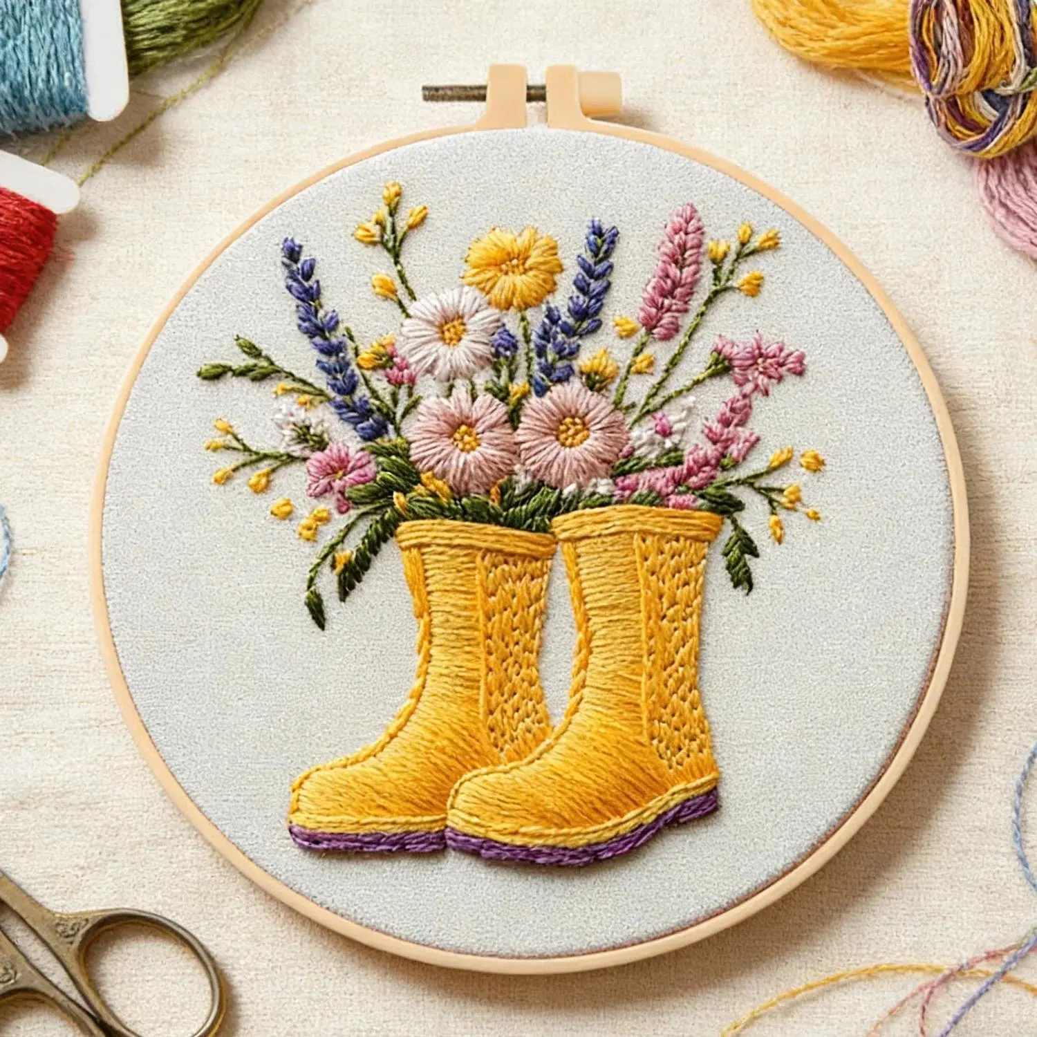 Classic DIY Flower Embroidery Kit for Adults - Stress Relief Toy with Sunflower, Boots, Lucky Tree Patterns, Mixed Fabrics, Ideal for Christmas, Birthday Gifts (Toys & Hobbies), Flowers