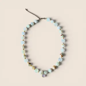Natural Jade Beaded Necklace with Mother of Pearl Charm