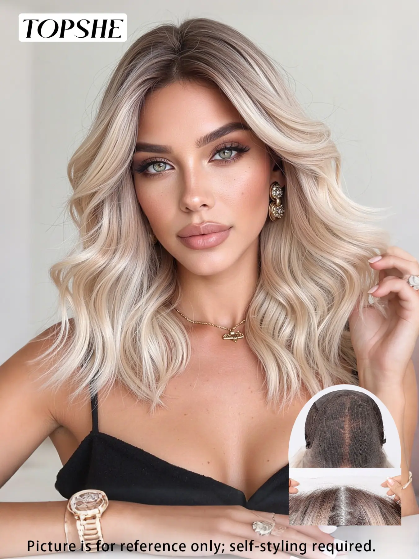 Topshe 13x6 Lace Front Wig, Synthetic Wig, Deep Root Gradient Platinum Curly Short Hair, Natural Look, Heat Resistant Wigs, Comfortable, Easy Wear, Trendy Essential, Natural Looking Wig