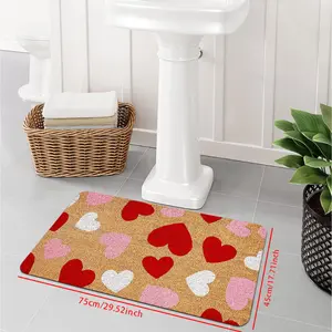 1pc Valentine's Day Heart Welcome Mat - Polyester, Red & Pink Heart Patterns, Beige, 1.2cm Sponge Padding, Indoor/Outdoor Entryway, Porch, Wedding Decor, Festive Doorway Accent, Seasonal Home, Durable Entry Mat, Valentines Decorations, Decorative Rug Mat