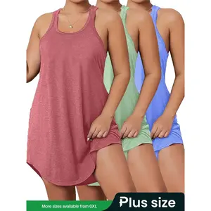 Plus Size Solid Scoop Neck Tank Dress Casual Sleeveless Racerback Dress for Summer Daily Wear Women's Clothing for All Seasons
