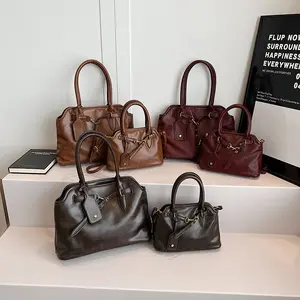 L7883 Women's Retro Large-capacity Tote Bag 2025 New Casual Commuter PU Leather Messenger Bag