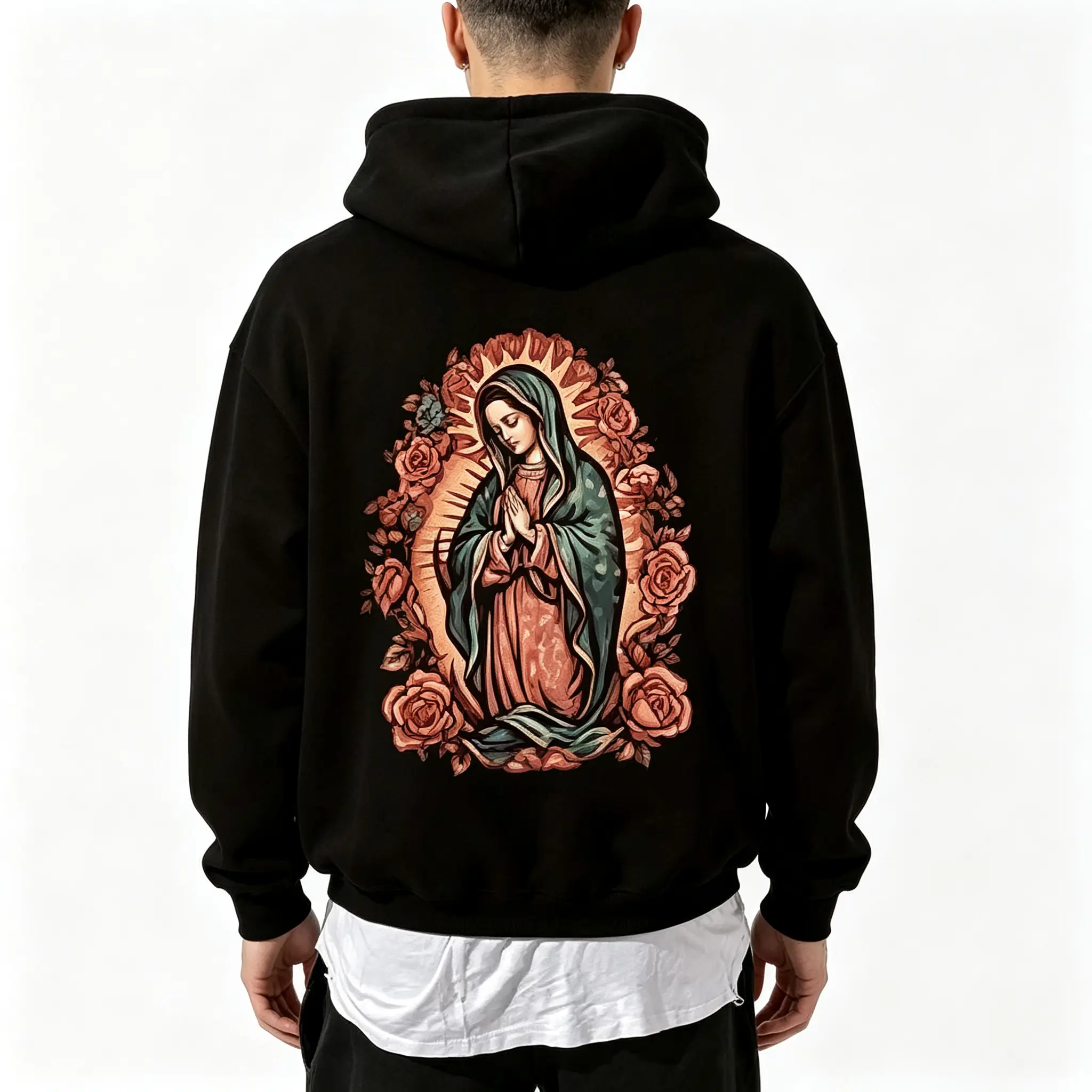 Stylish Virgin Mary Print Hoodie With Kangaroo Pocket For Cozy Fall And Winter Wear