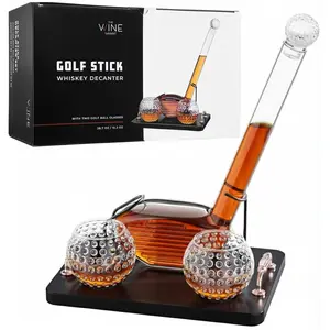 Golf Club Whiskey Decanter Set with 2 Crystal Glasses, 28.7oz Clear Borosilicate Glass 15.2oz Ball Cups for Bourbon Scotch Serving, Sports Themed Barware Birthdays Fathers Day Retirement Gifts for Men